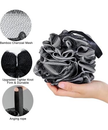Bamboo Charcoal Shower Loofah Sponge 4 Pack - Exfoliating Body Scrubber for Men & Women - Gentle Cleanse Bath Pouf - Buy Online on GoSupps.com