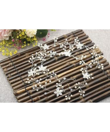 Chargances Wedding Hair Vine Long Bridal Headband Hair Accessories for Bride and Bridesmaid Flower Pearl Headband Bride Headpiece Wedding Hair Accessory (100cm / 39.3inches) - Buy Online on GoSupps.com