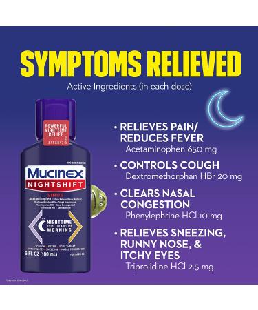 MUCINEX Nightshift Sinus 6 fl. oz. - Fever, Sore Throat, Runny Nose Relief | Nasal Congestion & Cough Control - Buy Online on GoSupps.com