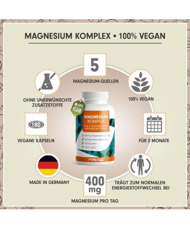 Buy Magnesium Complex 180 Capsules | 400 mg Daily | 5 High-Quality Forms | Optimal Bioavailability | 3-Month Supply - Buy Online on GoSupps.com