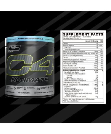 Cellucor C4 Ultimate Pre Workout Powder - Sugar Free Preworkout Energy Supplement for Men & Women - 300mg Caffeine + TeaCrine + Dynamine + Creatine - ICY Blue Razz, 20 Servings Icy Blue Razz 14.1 Ounce (Pack of 1) - Buy Online on GoSupps.com