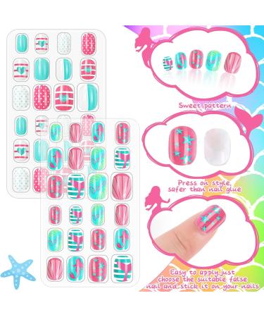 96 Pcs Kids Stick on Nails - Cartoon Press on Fake Nail Tips for Girls | Children's Pre-glued False Nails for Nails Art Decoration (Striped) - Buy Online on GoSupps.com