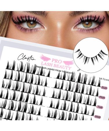 Manga Lashes Cluster Lashes 140 Pcs Lash Clusters 14 Pairs DIY Eyelash Extension Individual Cluster Eyelashes Mix Length Fluffy Super Thin Band Reusable Soft & Comfortable(Manga-D-mix) mix Manga
