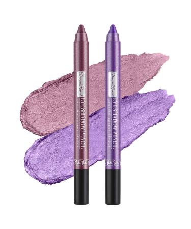 Beliky Girl 2 Pcs Crayon ombres paupi res Pearlescent Silkworm Crayon Lasting Waterproof and Not Blooming Shiny Pearlescent Eye Shadow Pen Set(Fog Purple&Pearly Purple)