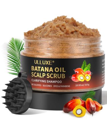 ulluxe Batana Oil Scalp Scrub with Scalp Massager Exfoliating Shampoo with Rosemary that Fights Dandruff Soothes Dry and Itchy Scalp Nourishes Cleanses and Promotes Hair Growth 310g