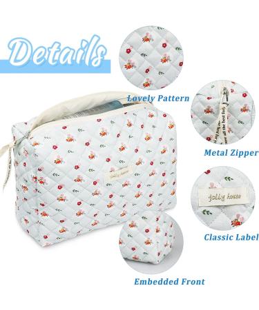 Floral Cotton Travel Toiletry Bag | Portable Makeup Storage for Women - Flower Blue - Buy Online on GoSupps.com