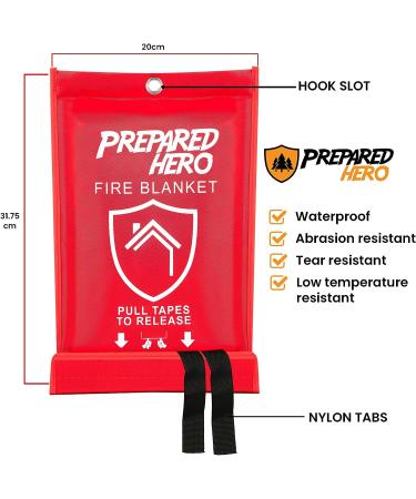 Prepared Hero 40 x 40 Emergency Fire Blanket 4 Pack + Hooks | Fiberglass Kitchen Fire Suppression Blanket for Home - Buy Online on GoSupps.com
