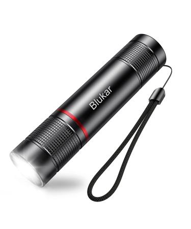 Blukar Flashlight Rechargeable High Lumens Tactical Flashlight Super Bright Small LED Flash Light-Zoomable Adjustable Brightness Long Lasting for Camping Outdoors Christmas Gifts Men & Women Black 1 pack-Black