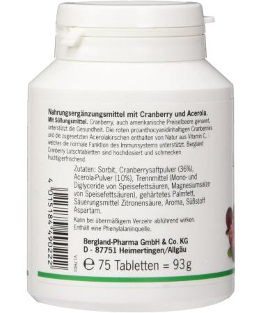 Bergland Cranberry Lutschtabletten - 75 Pieces | Premium Herbal Gummies for Immune Support (93g) - International Shipping Available - Buy Online on GoSupps.com
