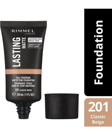 Rimmel Lasting Matte Full Coverage Foundation 201 Classic Beige 30ml - Lightweight Formula - Buy Online on GoSupps.com