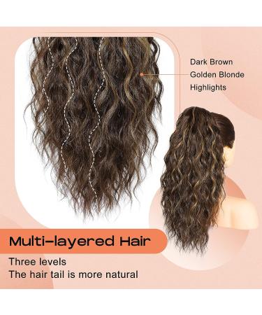 SEIKEA 18 Multi-Layered Claw Ponytail Extension in Chocolate Brown with Caramel Blonde Highlights - Soft Natural Synthetic Hairpiece for Women - Buy Online on GoSupps.com