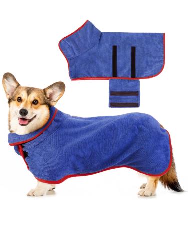 Jostift Dogenbadema made of microfiber absorbent dog bathrobe dog bemper coat quickly drying bath towel with adjustable straps for large means and small dogs (blue-s) small