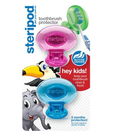 Steripod Kids Toothbrush Protector (2-Pack Pink & Blue Glitter Pods)