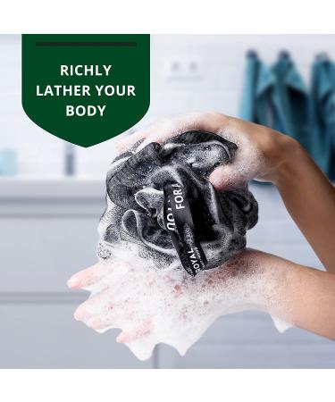 Loofah Charcoal Bath Sponge XL 75g - 3-Pack Exfoliating Body Scrubber Set for Men & Women | Extra Large Mesh Pouf Soft Scrubber - Bath Accessories - Buy Online on GoSupps.com