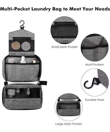 Cooja Hanging Toiletry Bag for Women - Travel Washbag with Hook & Handle, Grey - Includes 1 Toilet Bag + 2 Drawstring Bags - Buy Online on GoSupps.com