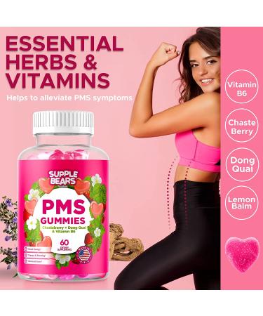 PMS Relief Gummies for Women & Teens | Cramp, Bloat & Mood Swing Support | Made in USA (Strawberry, 60 Count) - Buy Online on GoSupps.com