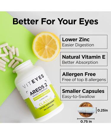 Viteyes AREDS 2 Eye Vitamins with Natural Vitamin E - Lower Zinc, Allergen Free - 180 Ct - Made in USA - Macular Support - Eye Doctor Trusted - Buy Online on GoSupps.com