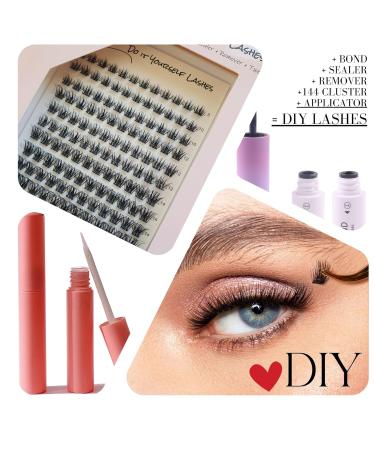 DIY Eyelash Extension Kit | XXL Cluster Lashes Set | 144 Eyelashes Bond Sealer Remover Applicator Included - Buy Online on GoSupps.com