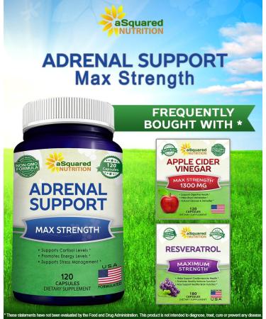 aSquared Nutrition Adrenal Support & Cortisol Manager Supplement (120 Capsules)-Adrenal Health w/Vitamin C Complex Pills to Support Fatigue & Stress Relief-Ashwagandha L-Tyrosine Rhodiola & Ginseng - Buy Online on GoSupps.com