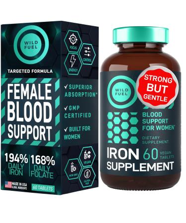 Iron Supplement for Women with Folic Acid - 35 mg Blood Builder Ferrous Sulfate Folic Acid 400 mcg - Iron Pills for Women with Anemia & Pregnancy Support - 60 Gluten-Free Vegan Vitamin Tablets 60 Count (Pack of 1)