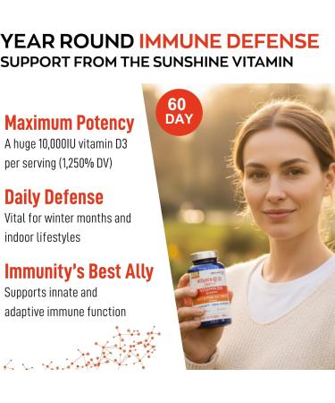 Max Strength D3 K2 Vitamin 10 000IU MK7 Complex - 250mcg MK-7 Vitamin K2 D3 Supplement - Coloring Preservative Free Immune Support Bone Health Supplements VIT D K - 2 Month 60 One-a-Day Tablets - Buy Online on GoSupps.com