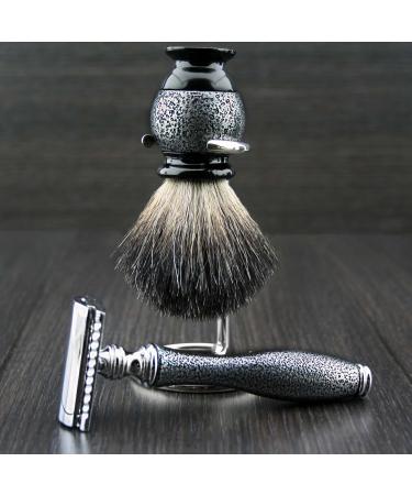 Men's Shaving Set - Black Badger Hair Brush Safety Razor (Blades Not Included) & Stand | International Shipping Available - Buy Online on GoSupps.com
