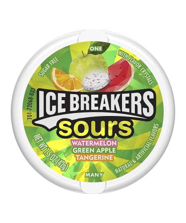 ICE BREAKERS Sours Sugar Free Breath Mints - Green Apple, Tangerine, Watermelon Flavors - 1.5 oz Tins (8 Count) - Buy Online on GoSupps.com