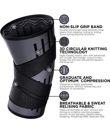 Pure Support Knee Brace - Compression Sleeve for Running, Arthritis Pain, Sports - Large Black with Straps - Buy Online on GoSupps.com