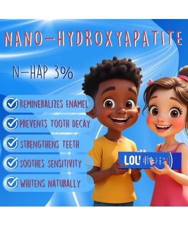 LOL Kids Toothpaste | Fluoride Free 2-Flavors Pack | Nano Hydroxyapatite Toothpaste Probiotics Vitamins A C E | Safe if Swallowed No SLS | 1 Melon Flavor 1 Peppermint - Buy Online on GoSupps.com