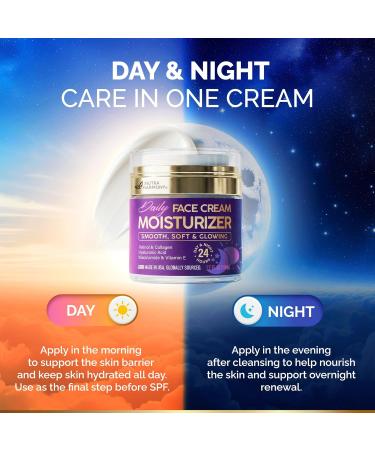 Face Moisturizer - Day & Night Face Cream - Collagen | Retinol | Hyaluronic Acid | Ceramides - Smooth Soft & Glowing Skin - DD Cream for Women & Men - Dermatologically Tested - Made in USA 1.7 FL OZ - Buy Online on GoSupps.com