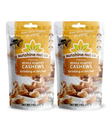 Whole Roasted Lightly Salted Cashews by Sunshine Nuts Co., Gluten Free, Peanut Free and Vegan Individual Snack Packs for Kids and Adults, GMO Free, Sprinkling of Salt Flavor, 2 Pack, 7 oz. Each