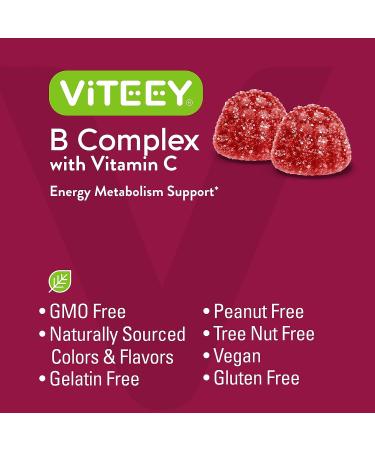 Vitamin B Complex Gummies with Vitamin C, B6, B12, Niacinamide, Folic Acid, Biotin, Calcium - 60 Strawberry Chewable Gummy Chews - Energy & Nerve System Support - Buy Online on GoSupps.com