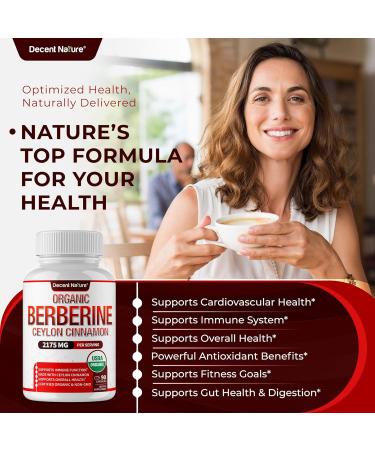 Organic Berberine with Ceylon Cinnamon 2175mg - Premium berberine supplement high purity extract USDA Organic, support immune system, Berberine Plus Complex, Non-GMO Vegan for Men Women 90 Capsules Vr1 - Buy Online on GoSupps.com