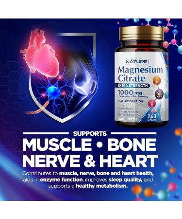 Magnesium Citrate 1000mg - Max Absorption & High Potency Magnesium Complex Supplement for Heart Muscle Nerve Bone Health & Stress Relief - Non-GMO Gluten-Free - 240 Vegan Capsules 240 Count (Pack of 1) - Buy Online on GoSupps.com
