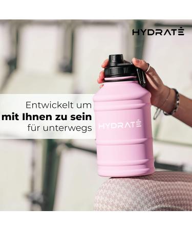 Hydrate 2.2L Stainless Steel Sports Water Bottle - BPA-Free Light Pink with Nylon Strap & Leak-Proof Cap - Buy Online on GoSupps.com