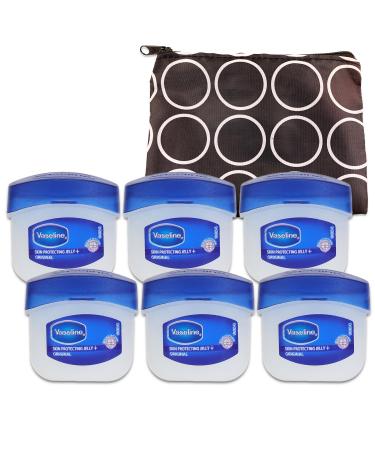 Vaseline Petroleum Jelly Travel Size Tubs Multi Pack - Bundle with 6 Vaseline Hydrating Petroleum Jelly Tubs Plus Travel Bag for Men Women | Travel Size Vaseline (.19 oz Petroleum Jelly)