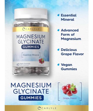 Carlyle Magnesium Glycinate Gummies | 60 Count | Grape Flavor | Vegan Non-GMO Gluten Free Supplement 60 Count (Pack of 1) - Buy Online on GoSupps.com