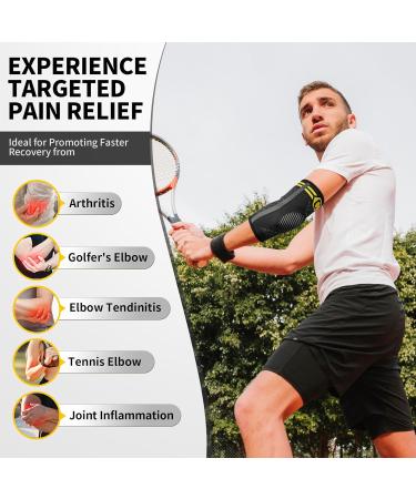 Cambivo 2x Elbow Bandage for Men & Women Tennis & Golf Pain Relief Gel Pads & Stabilizers XL Black/Yellow Tendonitis Treatment - Buy Online on GoSupps.com