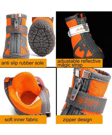 Zweitea Breathable Dog Shoes for Small Dogs - Reflective Non-Slip Boots for Chihuahua - Paw Protection Durable Sole - Size 5 (1.89x2.09) - Orange - Buy Online on GoSupps.com