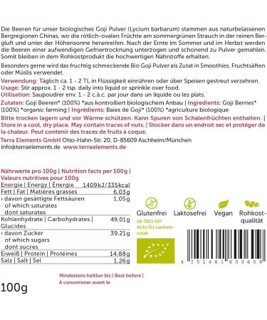 Terra Elements Organic Goji Powder 100g I Freeze-Dried I 100% Pure I Vegan I Raw Quality - Buy Online on GoSupps.com