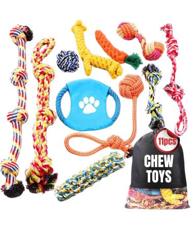 BoxaWay Large Tough Chew Toys for Aggressive Chewers Small & Large Breed Heavy Duty Dental Rope Toys Kit for Medium Dogs Knotted Indestructible Cotton Puppy Teething Chew Tug Toy Set of 11 11 Piece