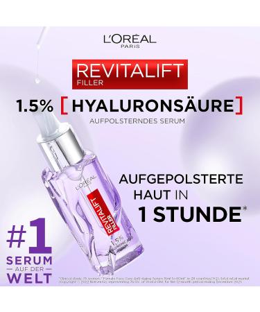 L'Or al Paris Mini Plumping Serum for Women: For Wrinkle Reduction and Youthful Plumped Skin with 1.5% Hyaluronic Acid Revitalift Filler 1 x 15 ml - Buy Online on GoSupps.com