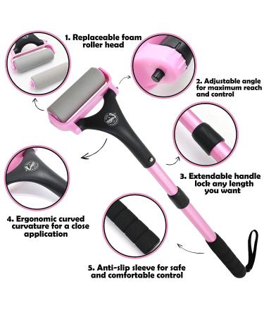 EASACE Long Handle Lotion Applicator for Back & Body - 21.5 inch Adjustable Roller with 2 Replacement Heads (Pink) - Ideal for Back Self-Application - Buy Online on GoSupps.com