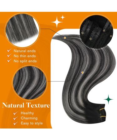 Easyouth Clip Extensions - Real Ombre Remy Hair Off Black & Silver 12-Inch 7PCs 70g - Premium Quality Clip-In Hair Extensions - Buy Online on GoSupps.com