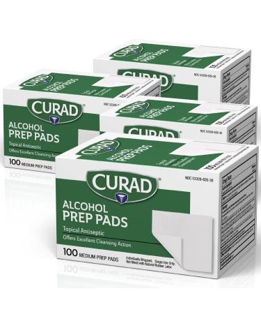 CURAD Alcohol Prep Pads (Pack of 4 Boxes) | 400 Pieces of Medium Isopropyl Alcohol Wipes Individually Wrapped | First Aid Alcohol Swabs for Cuts & Scrapes | Medical Alcohol Pads for General Cleansing 400 Count Prep Pads