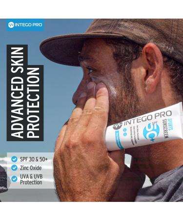 Intego Pro (SPF 50+) Sports Sunscreen | Very Water Resistant & Sweatproof Sun Cream with Zinc Oxide | Non Greasy Formula Suncream Approved by Athletes | Reef Safe Fragrance Free Hypoallergenic - Buy Online on GoSupps.com