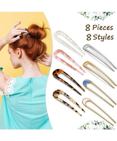 8 Pieces U-Shaped Vintage Hairpin Set | Cherry Red & White Tortoise Shell Hair Clips for Women - Buy Online on GoSupps.com