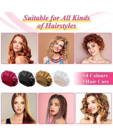 4pcs Satin Silk Bonnet Set for Curly Hair - Night Sleep Cap for Women (Black Red Gold Silver) - Buy Online on GoSupps.com