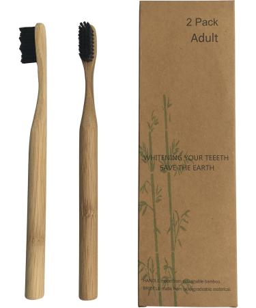 Bamboo Toothbrushes 2-Piece Set | Eco-Friendly 100% Recyclable with Bamboo Handle & Activated Carbon Bristles - Buy Online on GoSupps.com