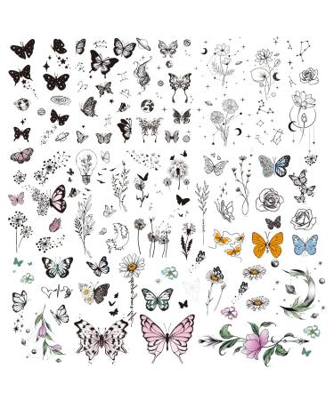 15 sheets Butterfly Flower Temporary Tattoos 100pcs Waterproof Fake Tattoos Stickers for Women Girls Party Birthday